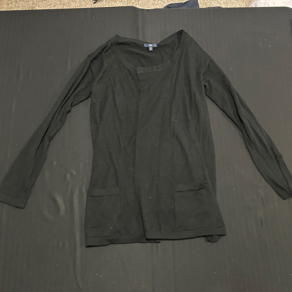Gap Womens Medium Black Wool Blend Open Front Cardigan Sweater Pockets 1489